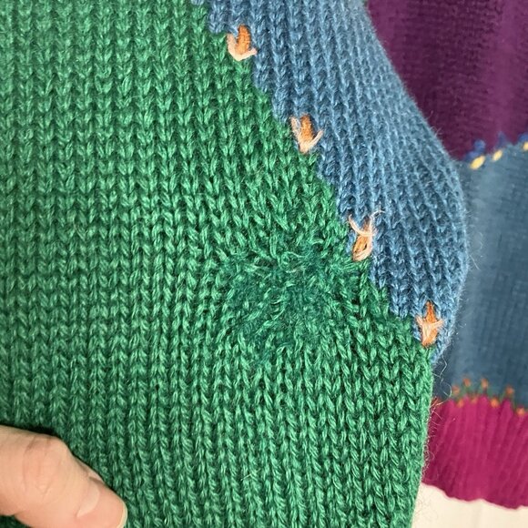 1990 Susan Bristol Cardigan Womens S Wool Knit Patchwork Vintage Flawed - Picture 8 of 11